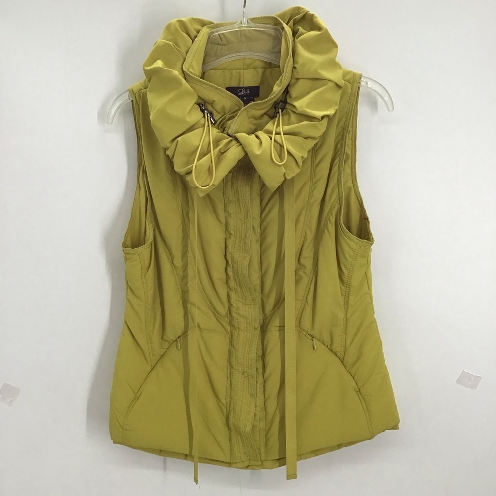 Luii Anthropologie Women’s Puffer Full Zip Ruffle Neck Vest Lime Green Size S